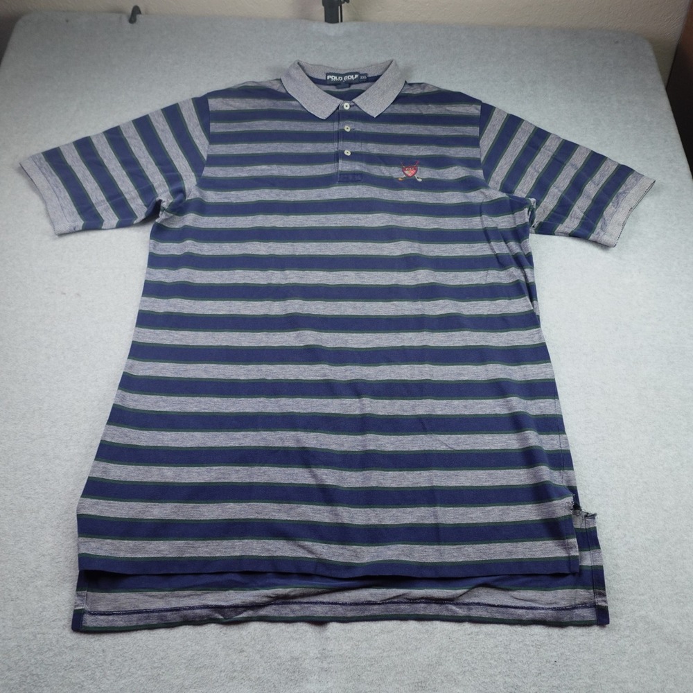 Polo Golf Ralph Lauren Shirt Mens XXL Blue Gray Striped Polo Short Sleeve 13993